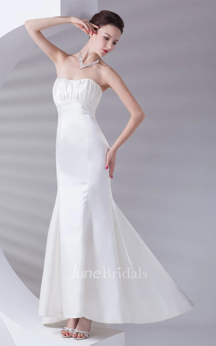 strapless long chiffon dress with sweep train and ruched top