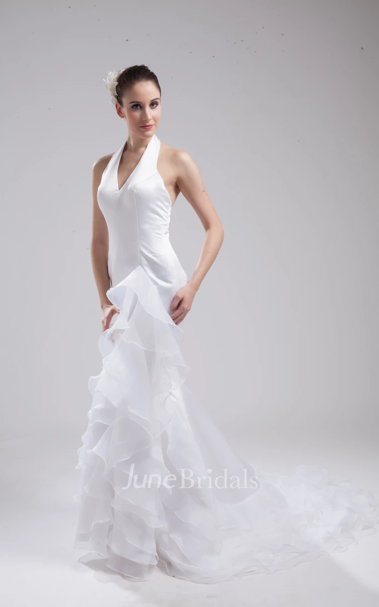 Plunged Mermaid Floor-Length Dress With Tiers and Draping