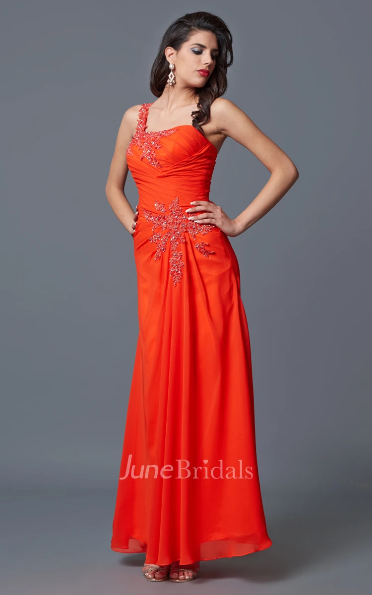 One shoulder Long Chiffon Mother of the Bride Dress