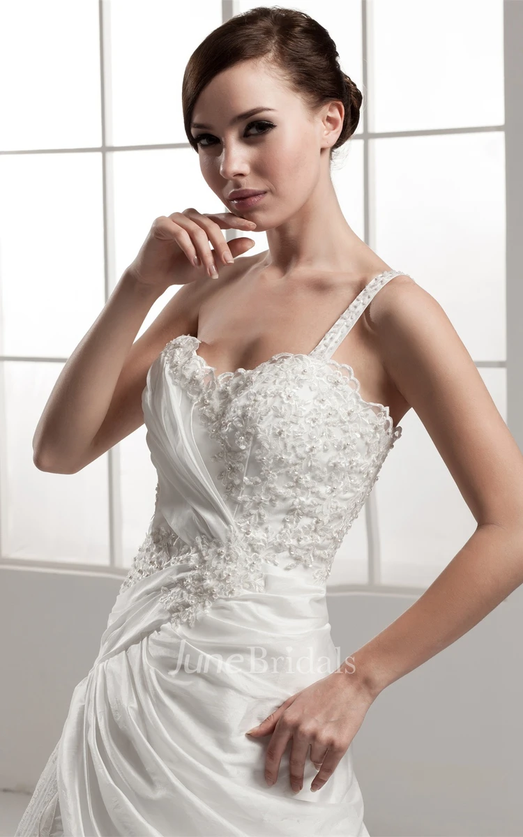 Sleeveless Lace A-Line Gown with Draping and Single Strap