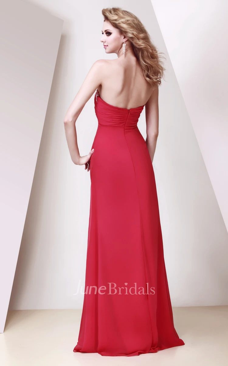 Ethereal Sweetheart Central-Ruched Chiffon Dress With Beading and Pleats