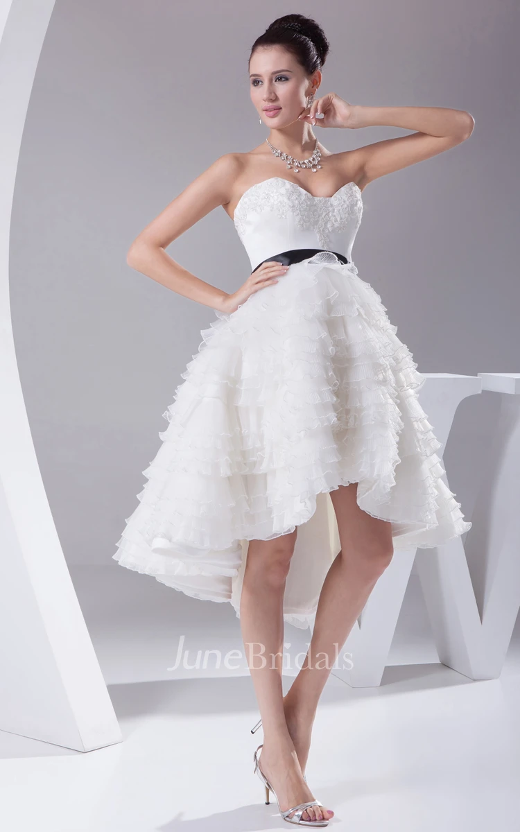 Sweetheart High-Low A-Line Dress With Tiers and Appliques