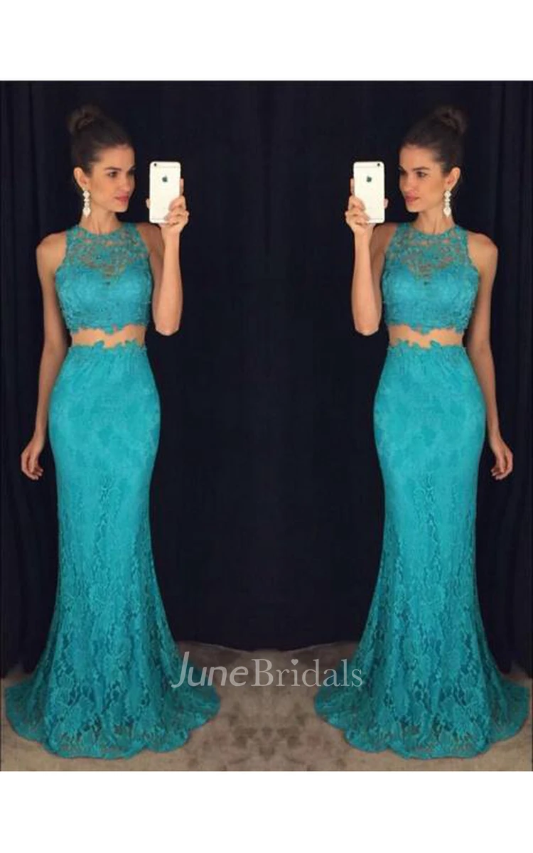 Delicate Mermaid Lace Prom Dress Two Piece