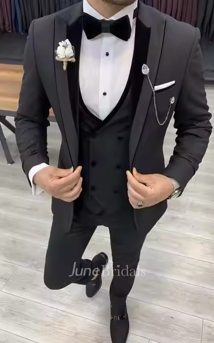 Classic Formal Black 3 Piece Men's Wedding Suit Prom Suits Tuxedo Blazer Jacket Vest Pants