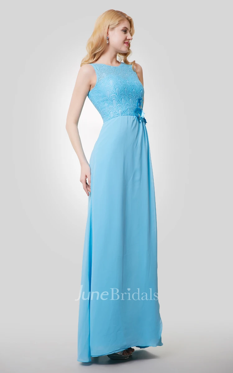 A-Line Chiffon Sleeveless Dress With Lace Bodice and Beaded Flowers