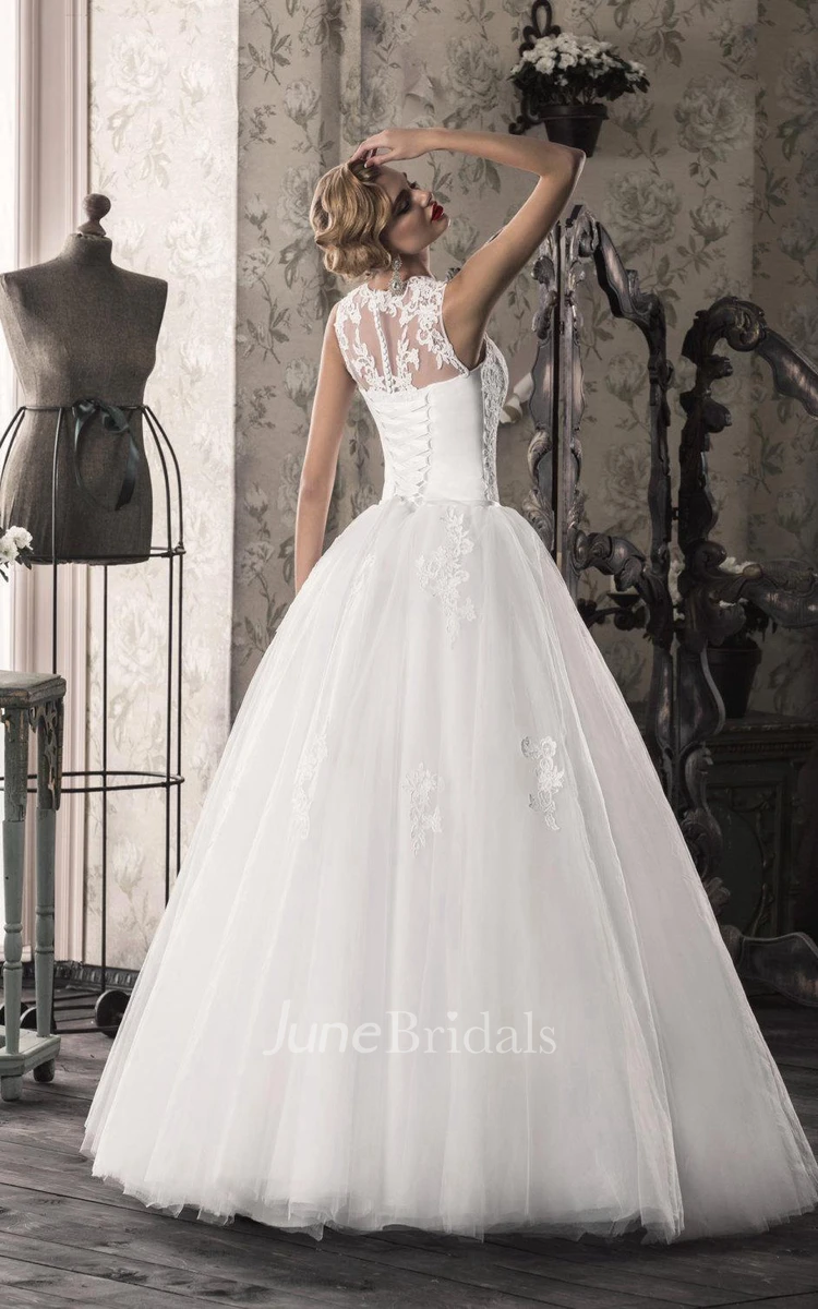 A-Line Tulle Lace Dress With Bow Split Front Split Illusion