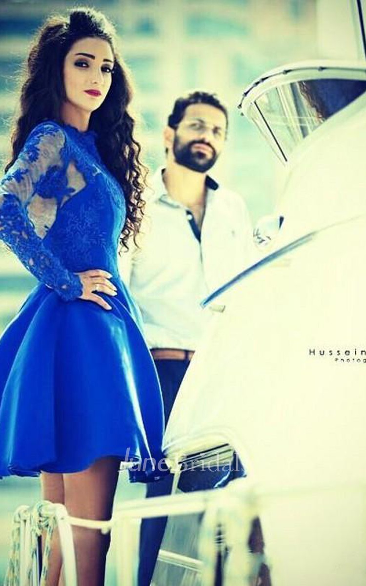 Blue long shop sleeve homecoming dress