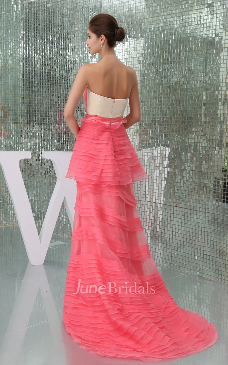 Strapless Sheath Floor-Length Dress with Ruching and Brush Train