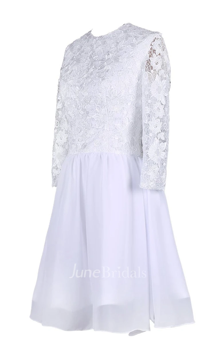Scoop Long Sleeve Lace Bodice Bridal Dress