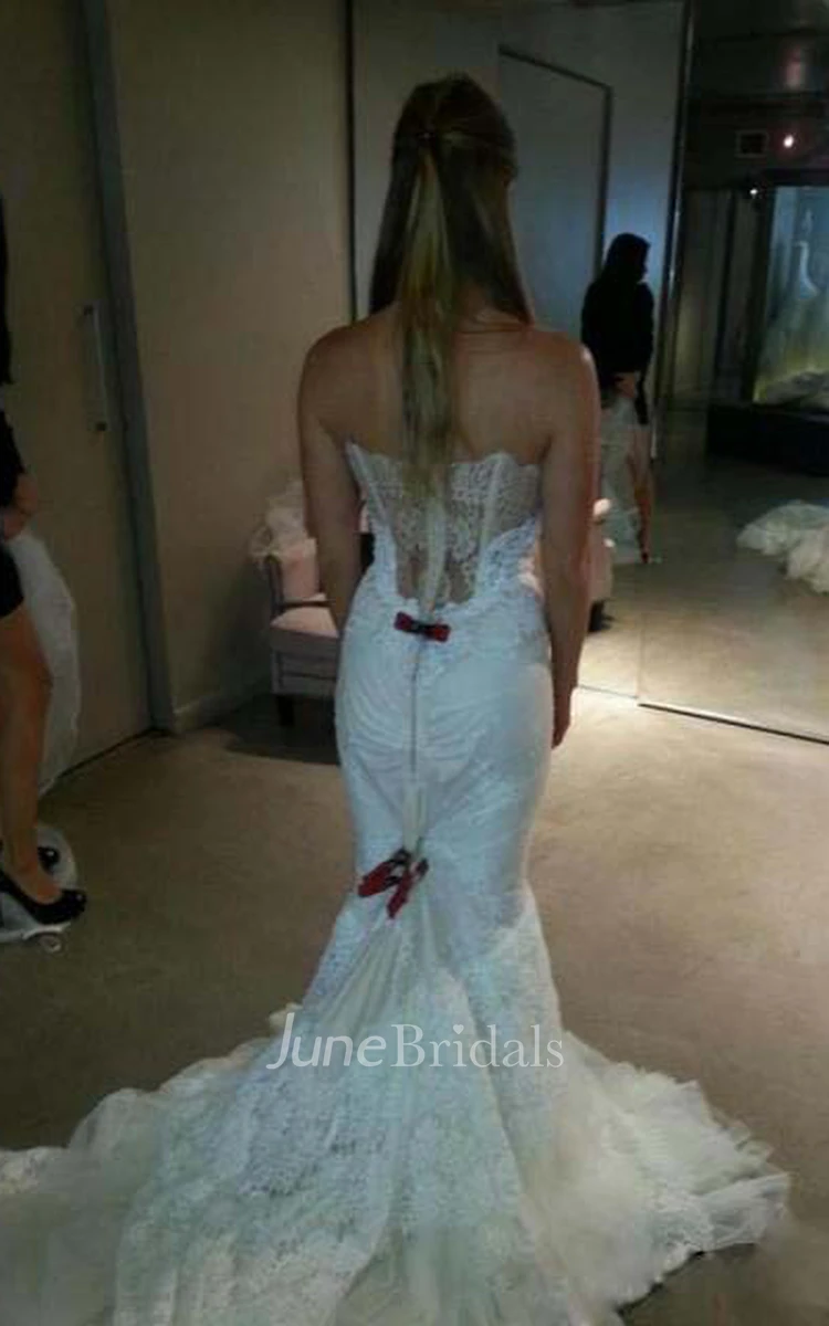 Sweetheart Slim Corset Bodice Tulle Trimed Lace Mermaid Wedding Dress
