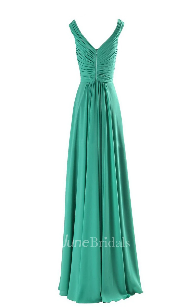 Sleeveless V-neck Empire Long Gown With Pearls