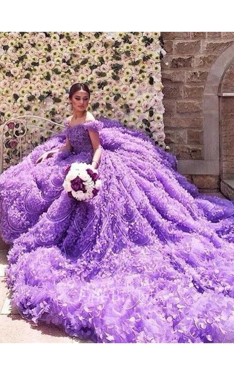 Wedding dress with outlet purple flowers