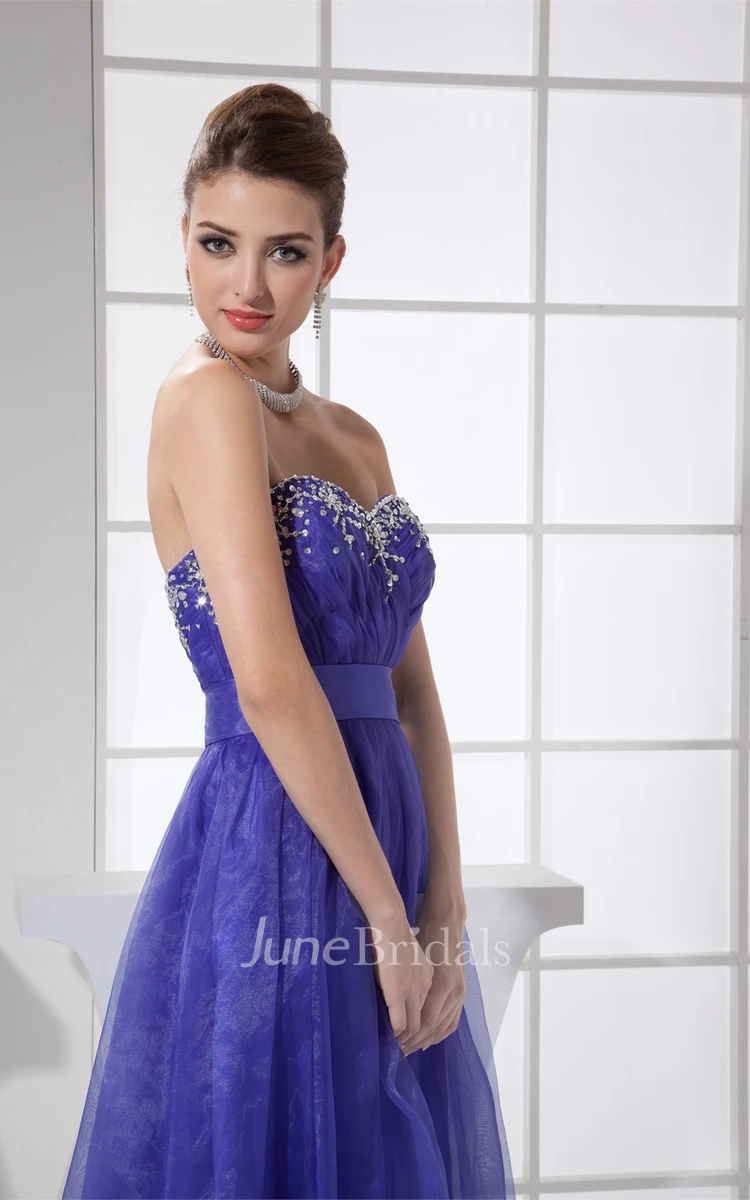 Sweetheart Criss-Cross A-Line Dress with Pleats and Beading