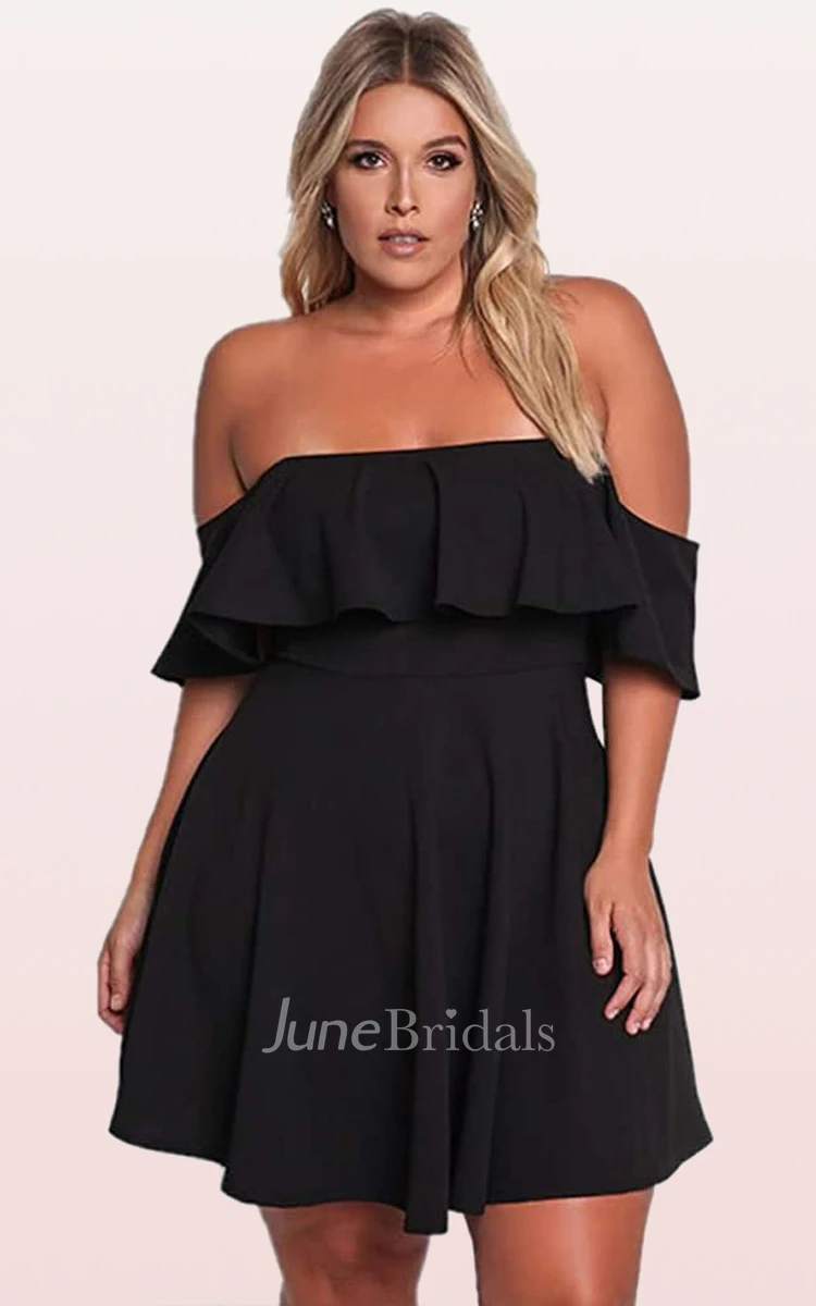 Casual A Line Taffeta Off-the-shoulder Short Sleeve Cocktail Dress with Pleats