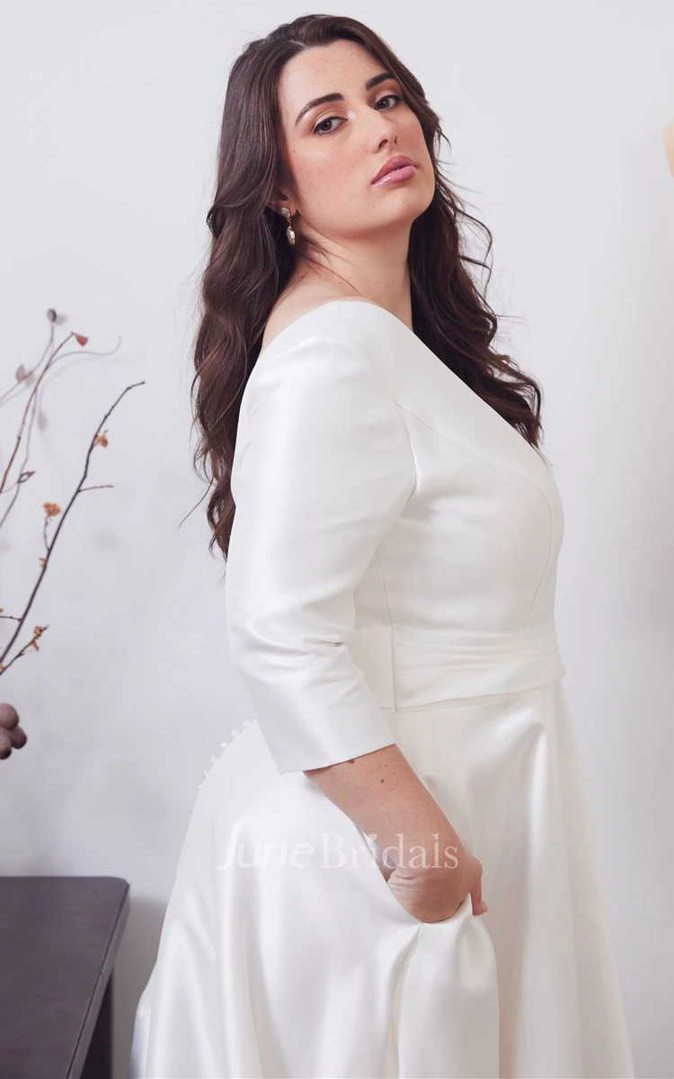 Plus Size Casual V-neck A Line Wedding Dress with Pockets