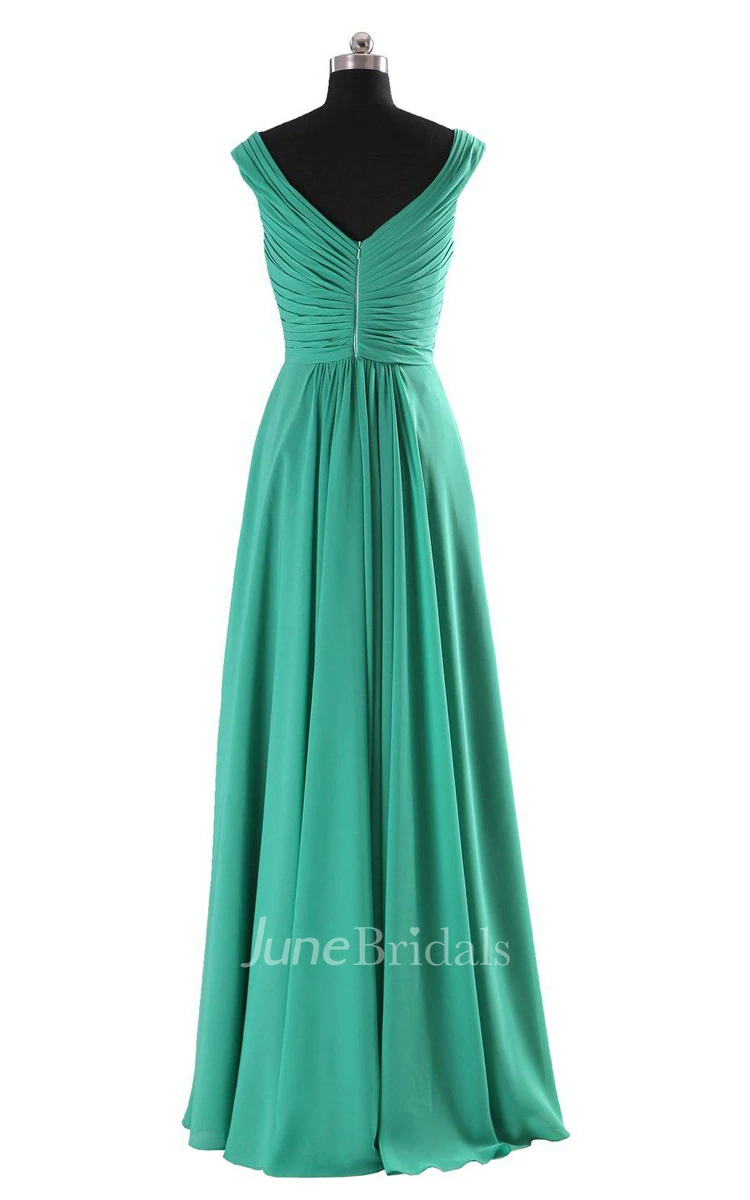 Sleeveless V-neck A-line Dress With Pleats and Beadings