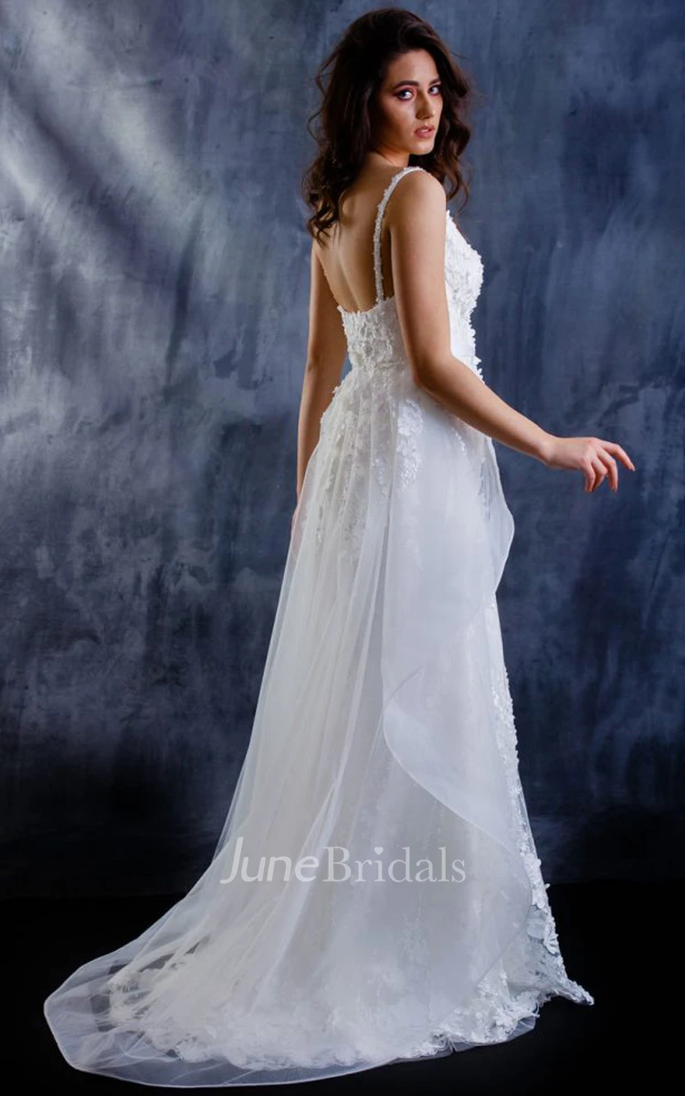 Modern Mermaid Floor-length Sleeveless Lace V-neck Wedding Dress with Appliques