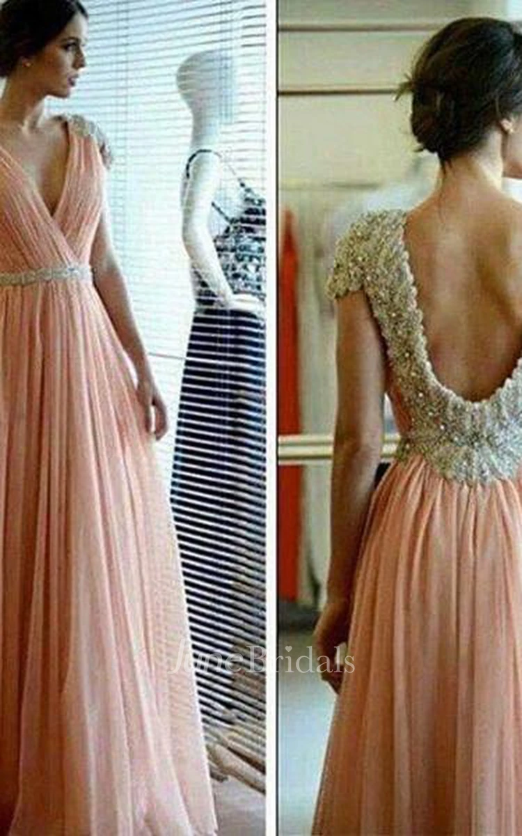 Elegant A-line Lace Appliques Prom Dress V-neck Beadings