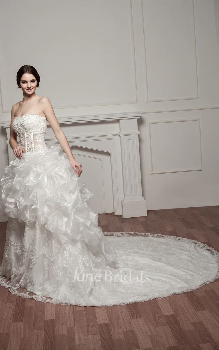 Sweetheart Lace Pick-Up Gown with Beading and Illusion Waist