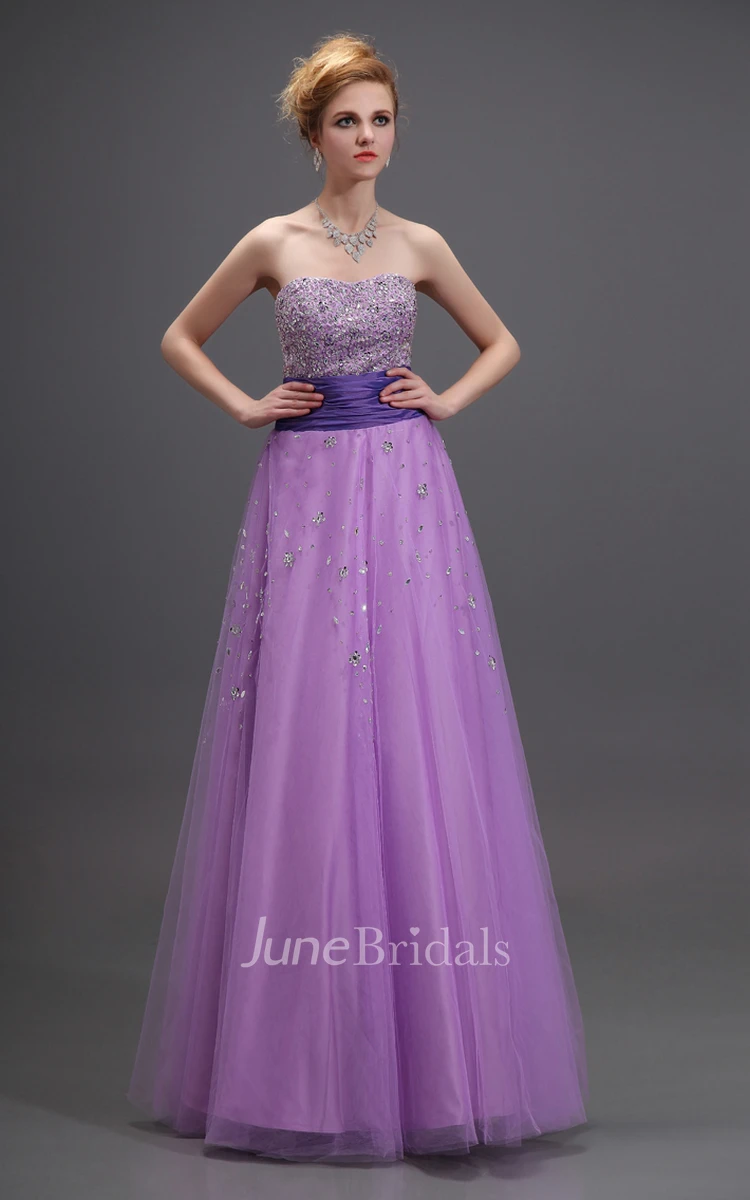 Sweetheart Sleeveless A-Line Dress With Soft Tulle And Beaded Top