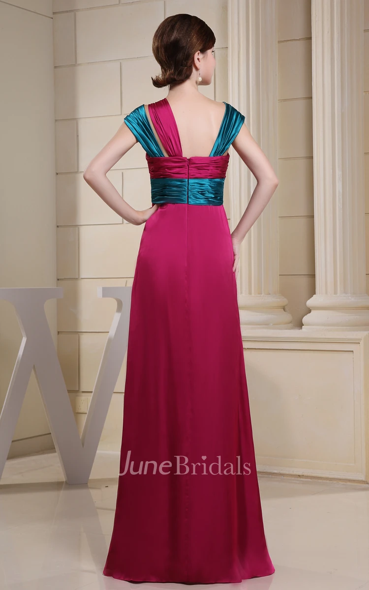 Mute-Color Empire Floor-Length Dress With Pleats