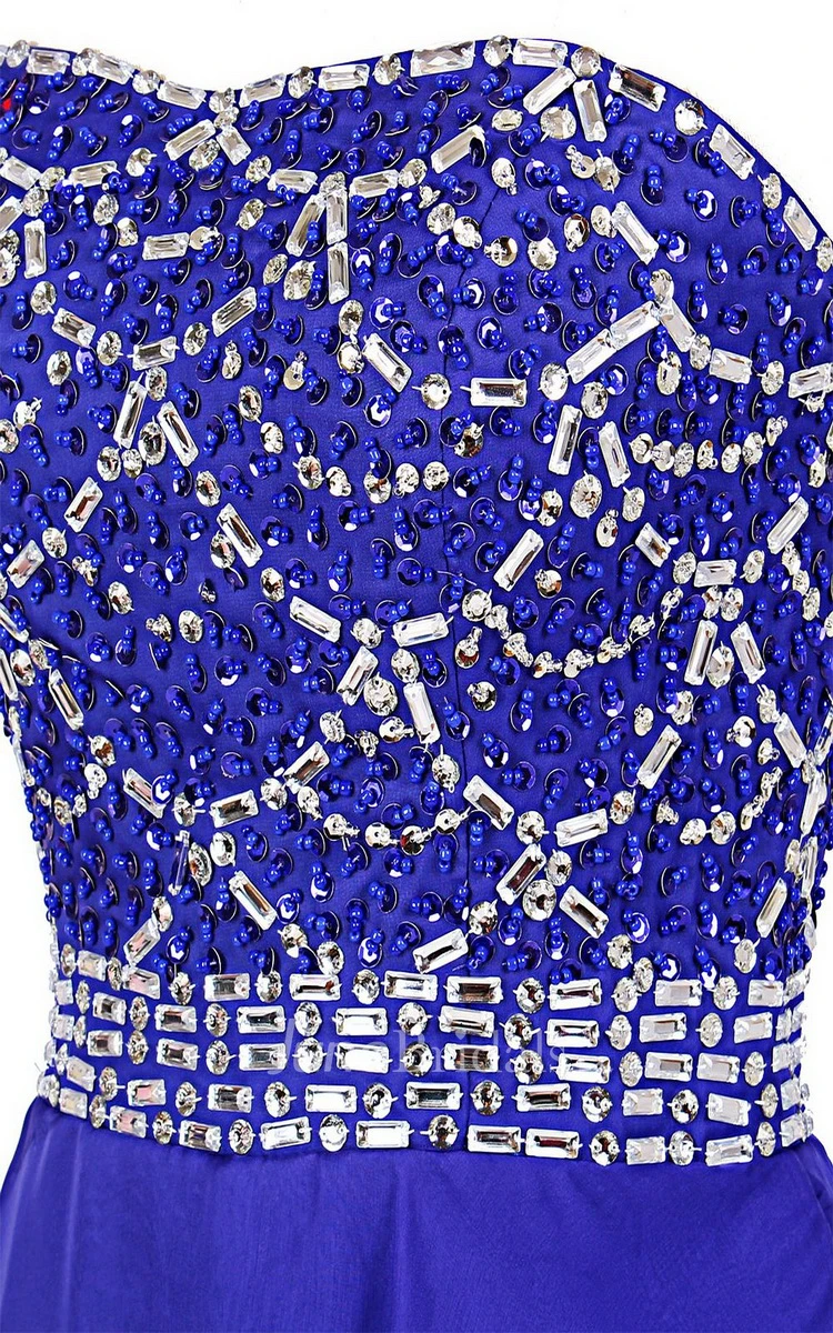 Lustrous Strapless Crystal-beaded Chiffon Short Dress