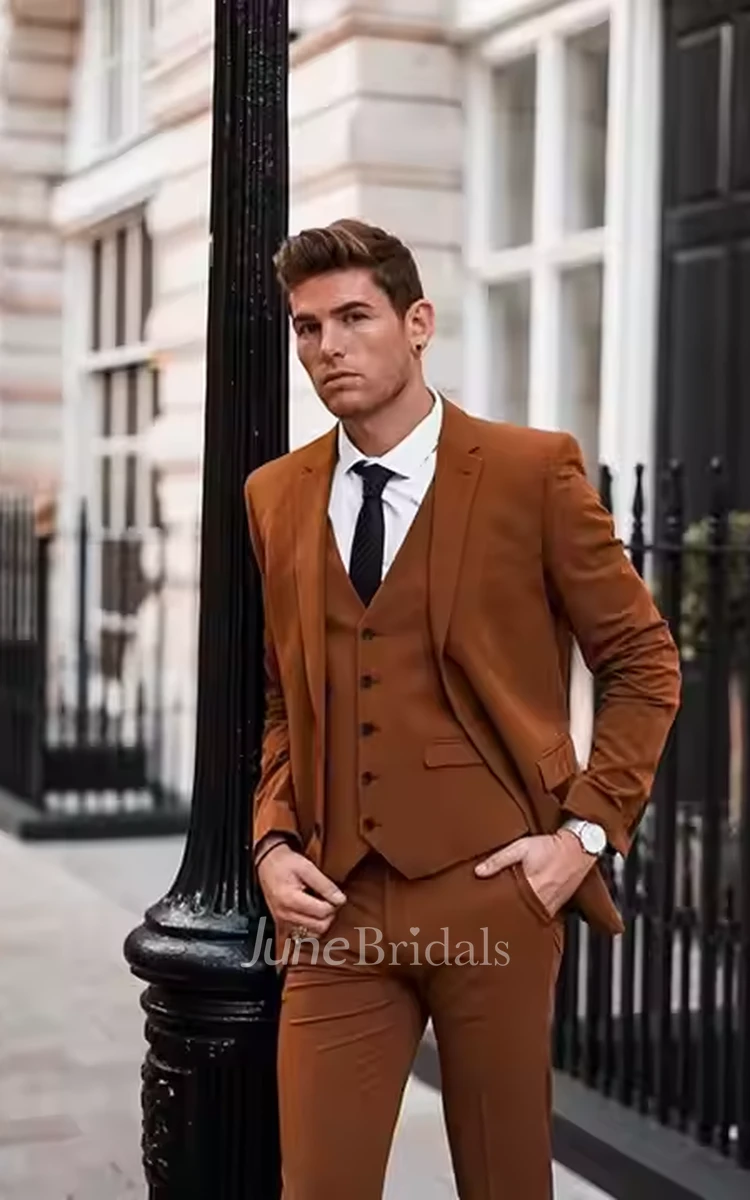 Stylish Brown Three-Piece Suit for Men Formal Wedding Attire Pantsuit