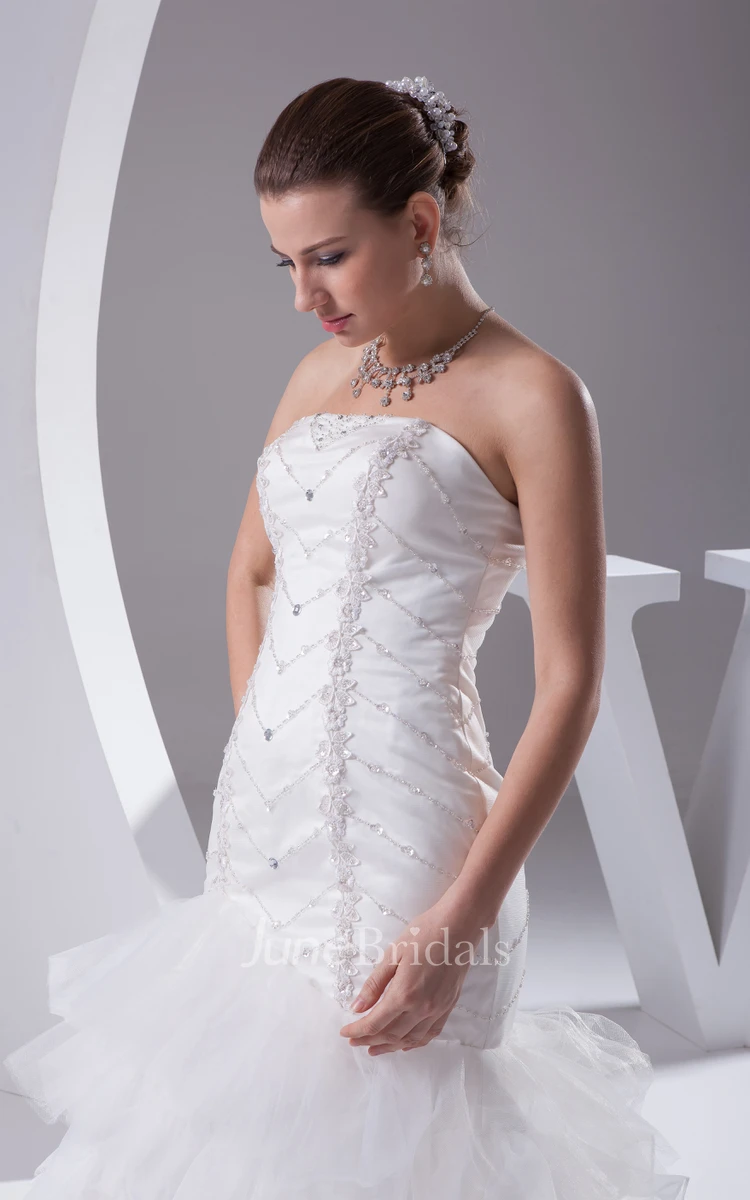 Strapless A-Line Tulle Dress With Ruffles and Beading