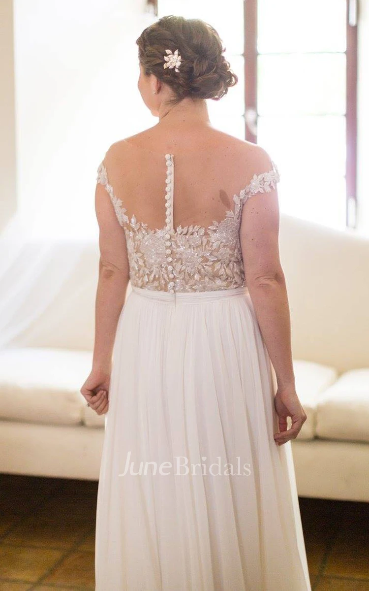 Ethereal A-Line Scoop Chiffon Lace Wedding Dress With Illusion Back And Sash