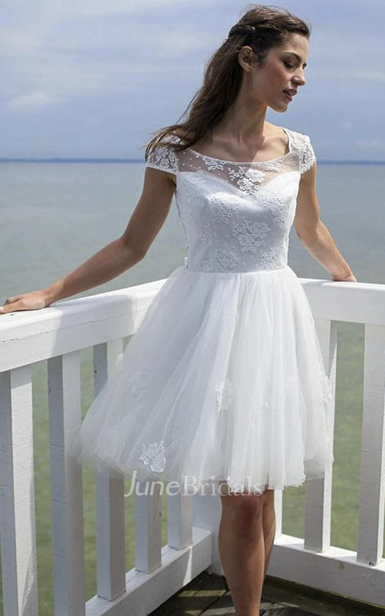 Tulle Cute Knee-length Dress With Keyhole And Illusion Lace
