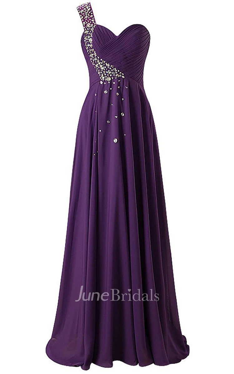 One-shoulder Sweetheart Chiffon Dress With Beadings