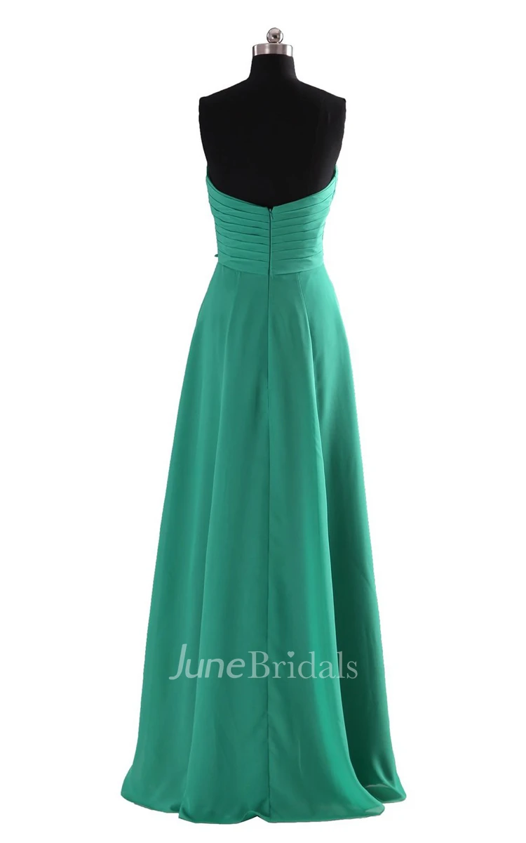 Strapless Floor-length Dress With Draping and Flowers