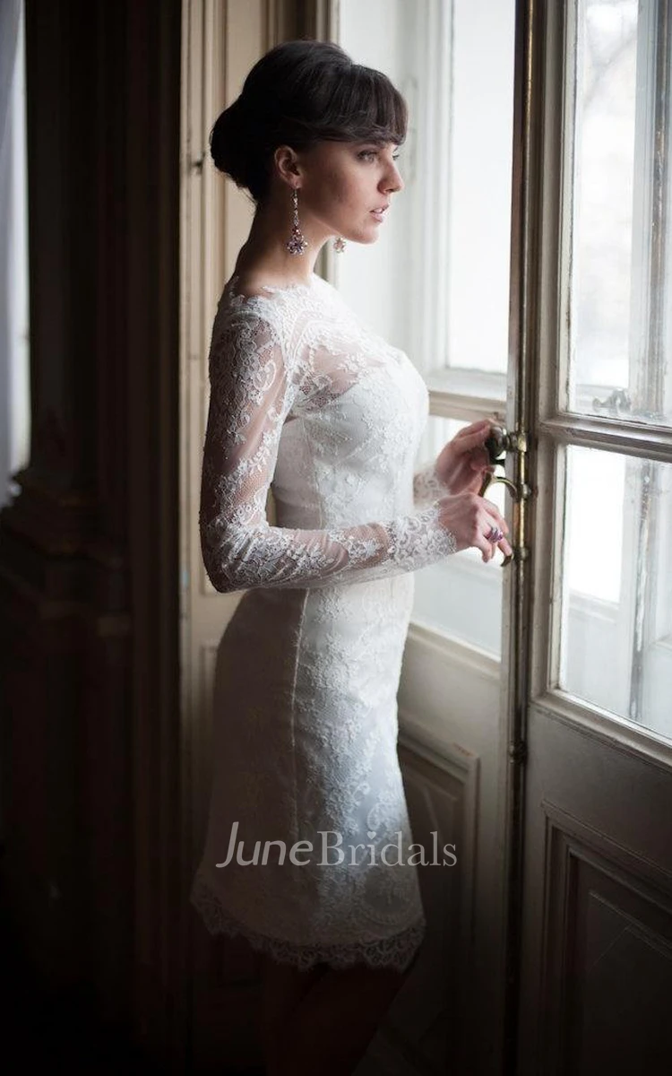 Short Sheath Lace Wedding Dress With High Neck Fitted Style