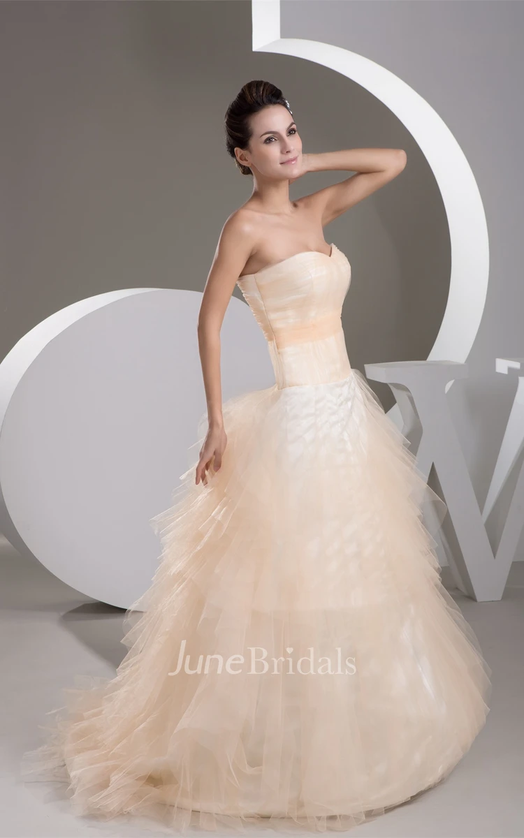 Sweetheart Tulle Ball Gown with Ruching and Brush Train