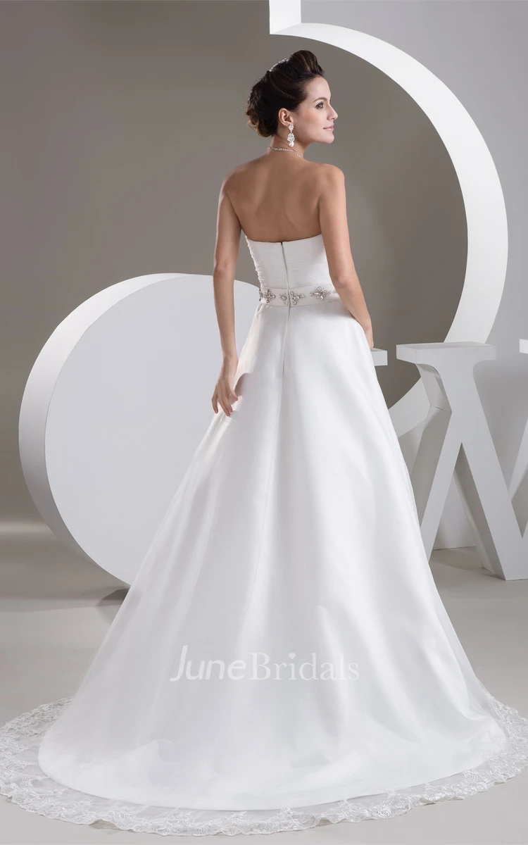 Sweetheart Criss-Cross A-Line Gown with Appliques and Gemmed Waist