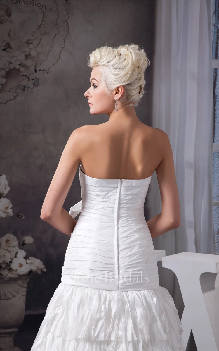 Strapless Ruched A-Line Dress with Ribbon and Tiers