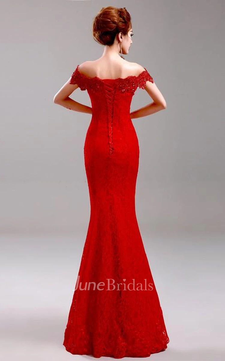 Sexy Red Off the Shoulder Mermaid Prom Dress With Lace Beadings