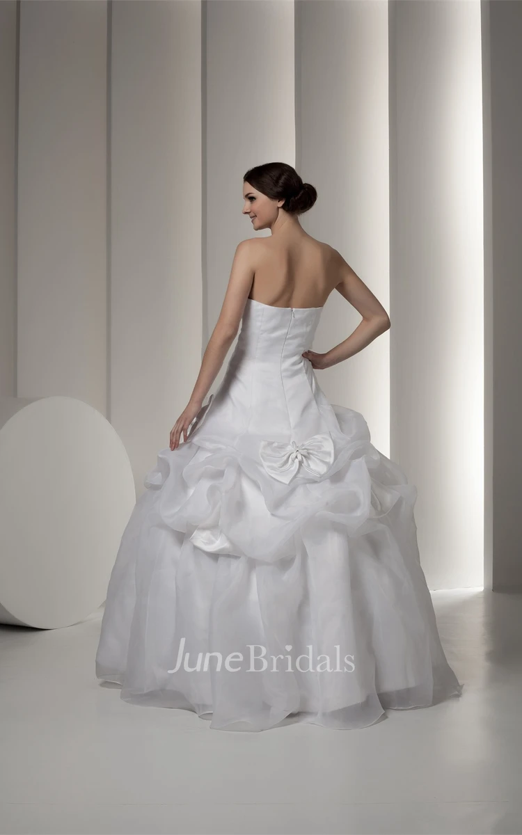 Strapless Pick-Up Ball Gown with Bow and Zipper Back