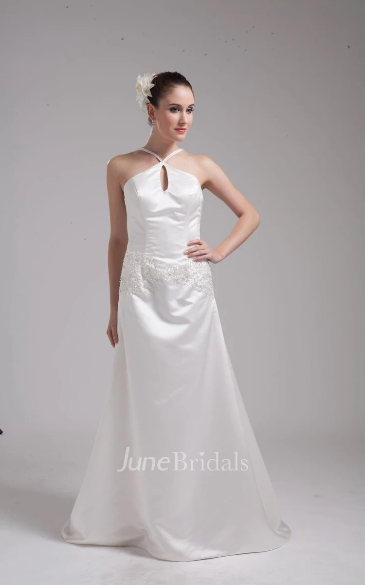 Noble Sleeveless Satin A-Line Dress With Beading and Halter
