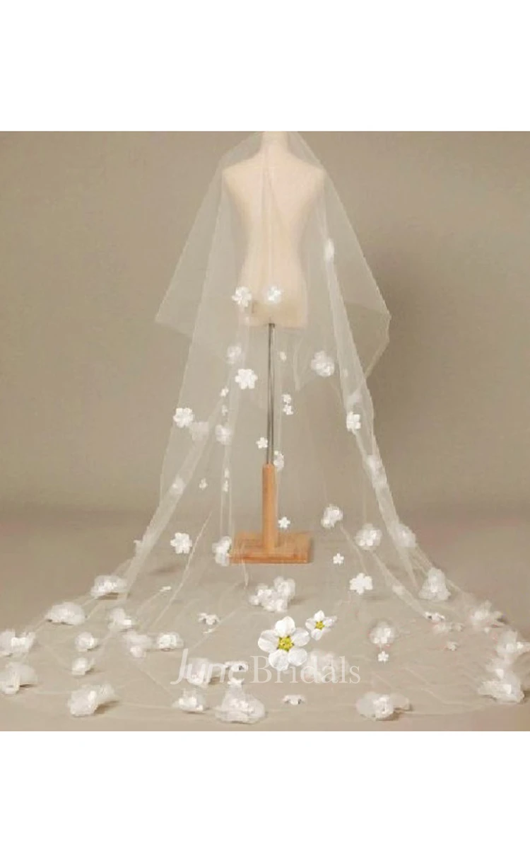 Fairy Tulle Long Beautiful Flower Wedding Veil