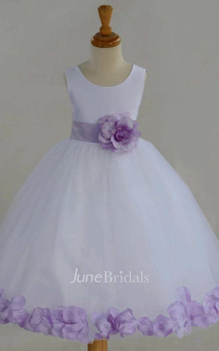 Floral Chiffon and Tulle Scoop Sleeveless Ball Gown Flower Girl Dress