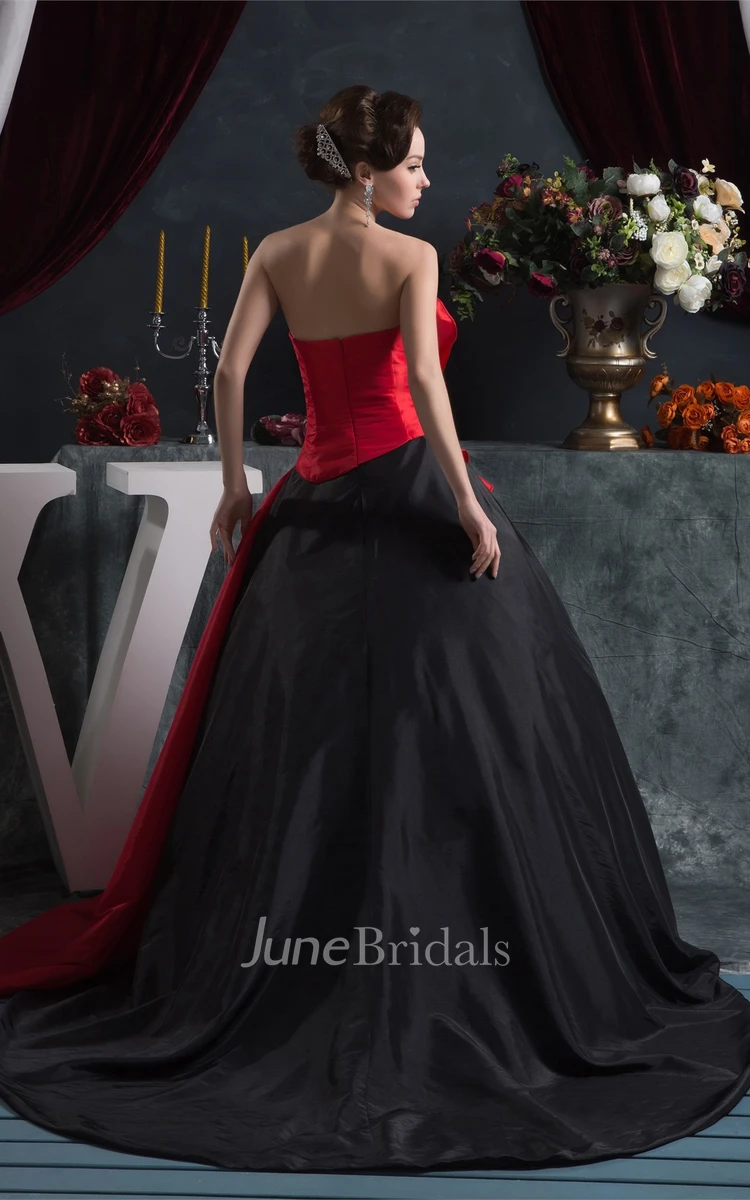 Two-Tone Draped Ball Gown with Flower with