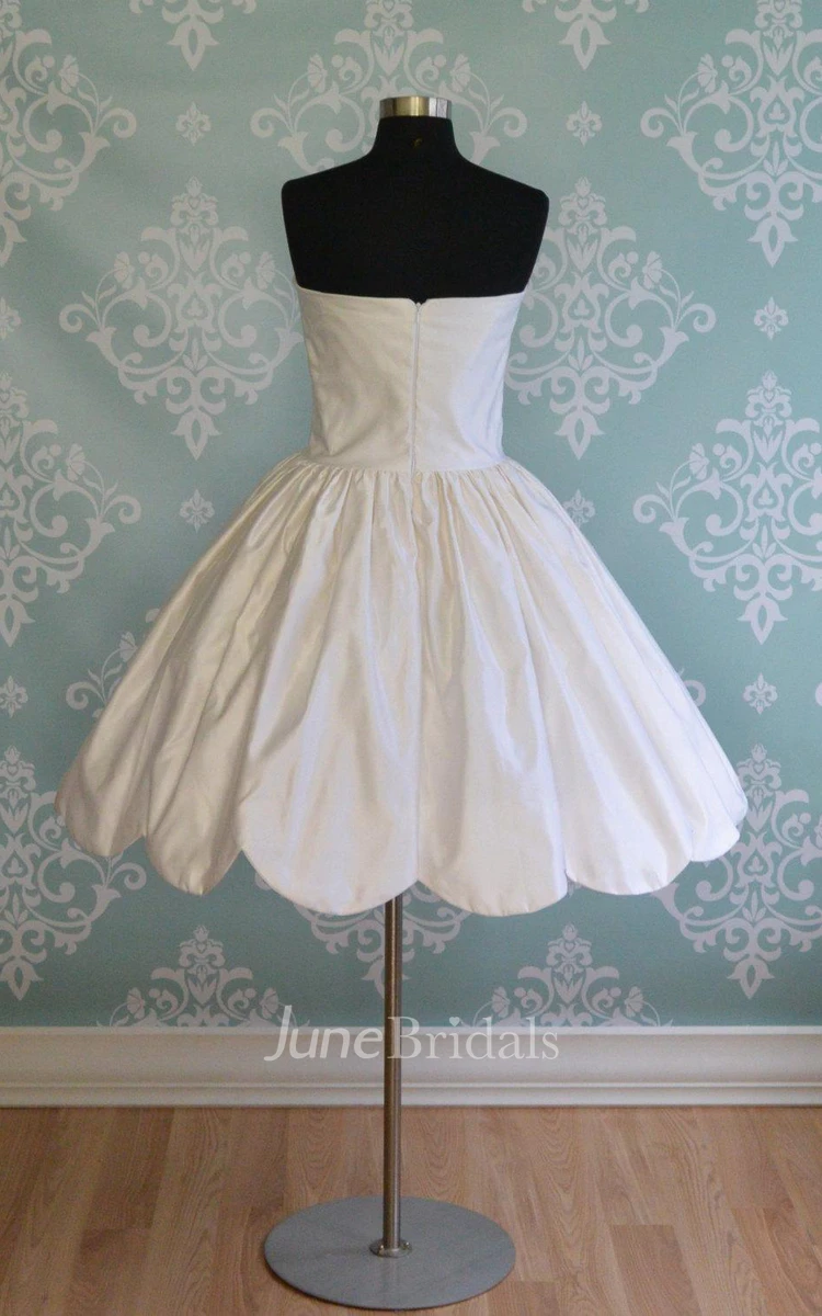 Strapless Short Taffeta A-Line Wedding Dress With Scalloped Hem