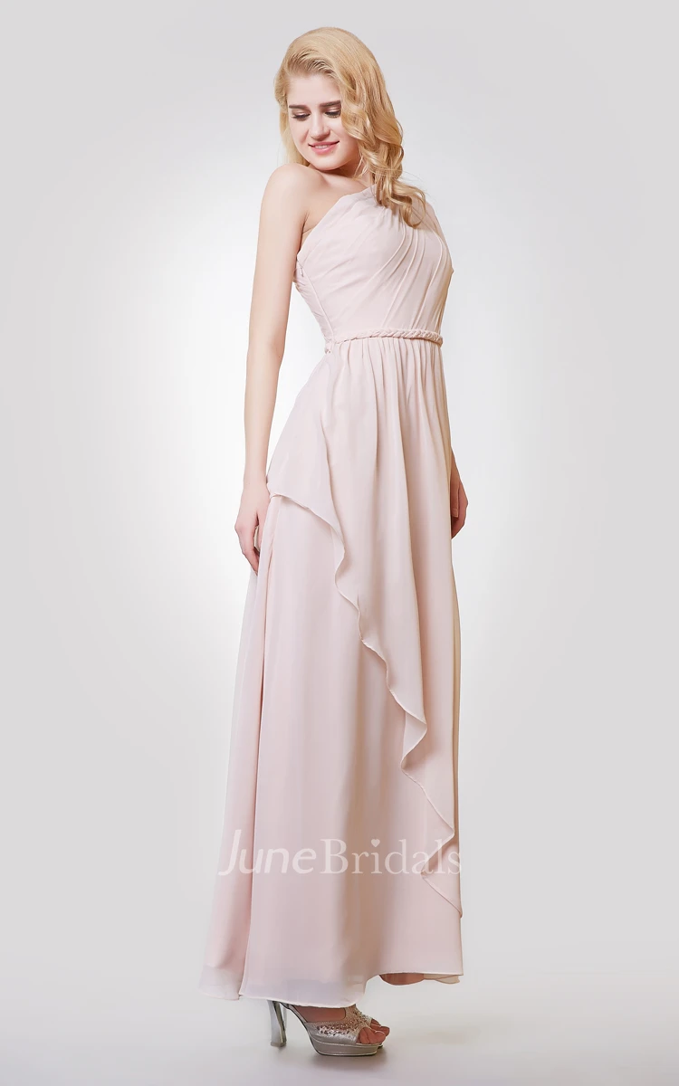 One Shoulder A-line Long Chiffon Dress With Side Draping