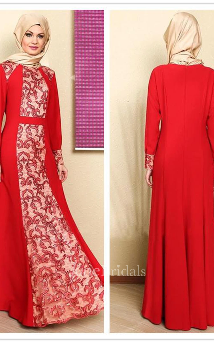 Elegant Long Sleeve Red Prom Dress With Appliques