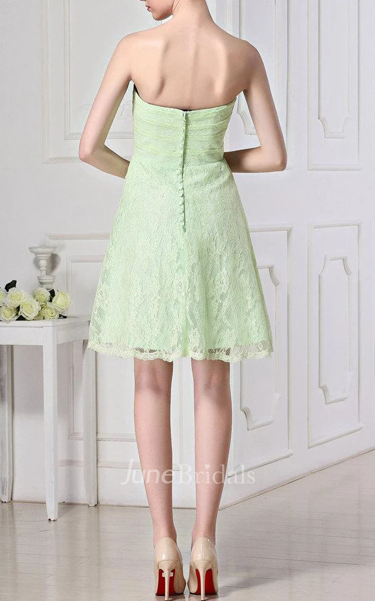 A-line Mini Strapped Sweetheart Lace Dress With Button&Zipper