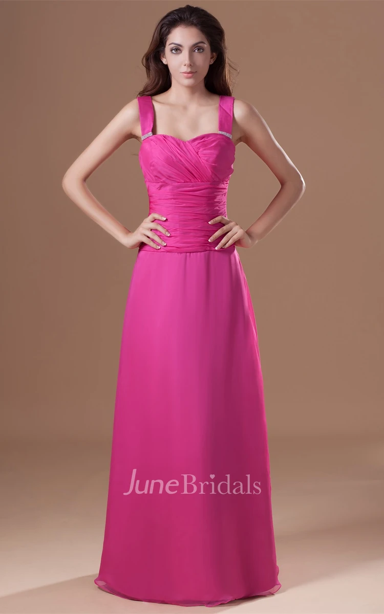 Strapped Chiffon Floor-Length Gown with Ruched Bodice