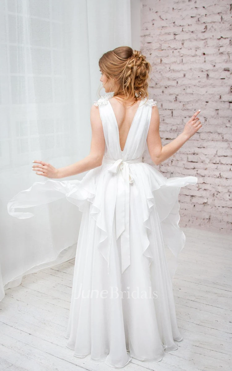 Floor Length Cap Sleeve Chiffon Wedding Dress