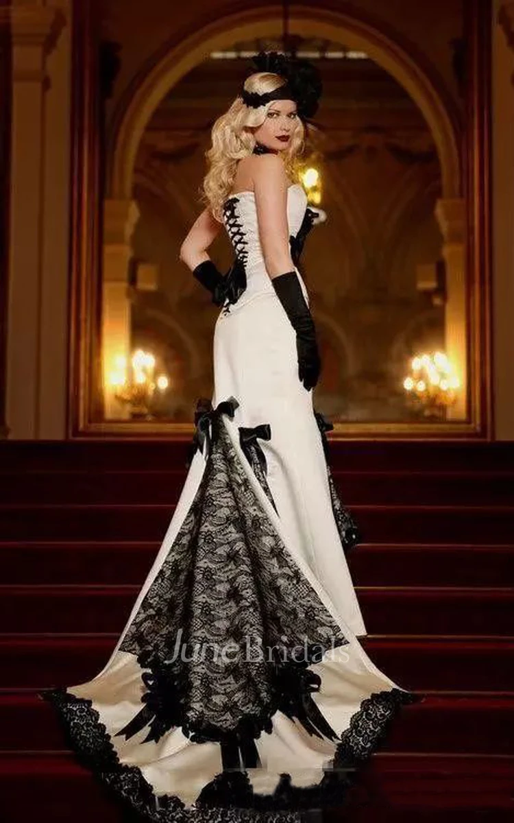 Mermaid Sweetheart Satin Lace Floor-length Court Train Sleeveless Wedding Dress with Corset Back