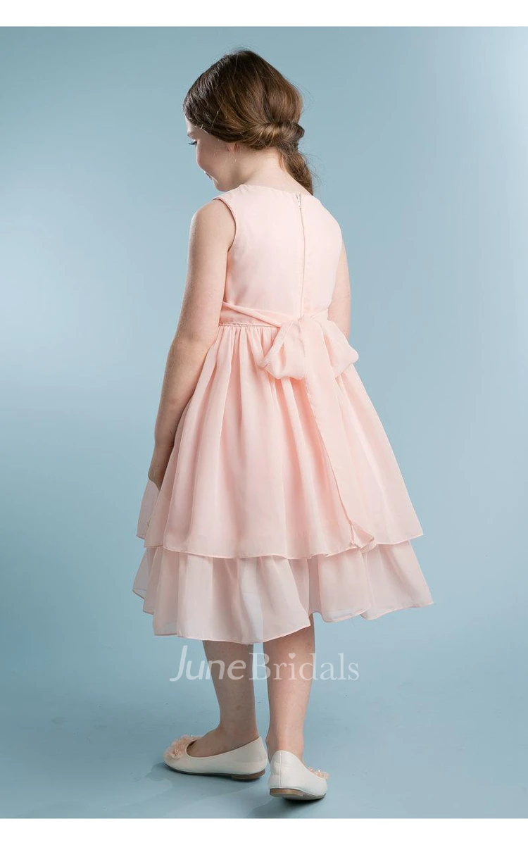 Sweet Blush Sleeveless A-line Pleated Knee Length Chiffon Dress